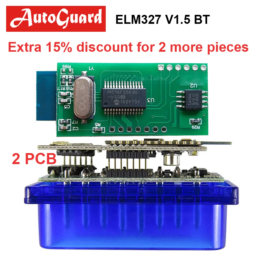Лучшее качество ELM 327 Bluetooth V1.5 V2.1 оригинальный PIC18F25K80 ELM327 OBD2 автомобильный