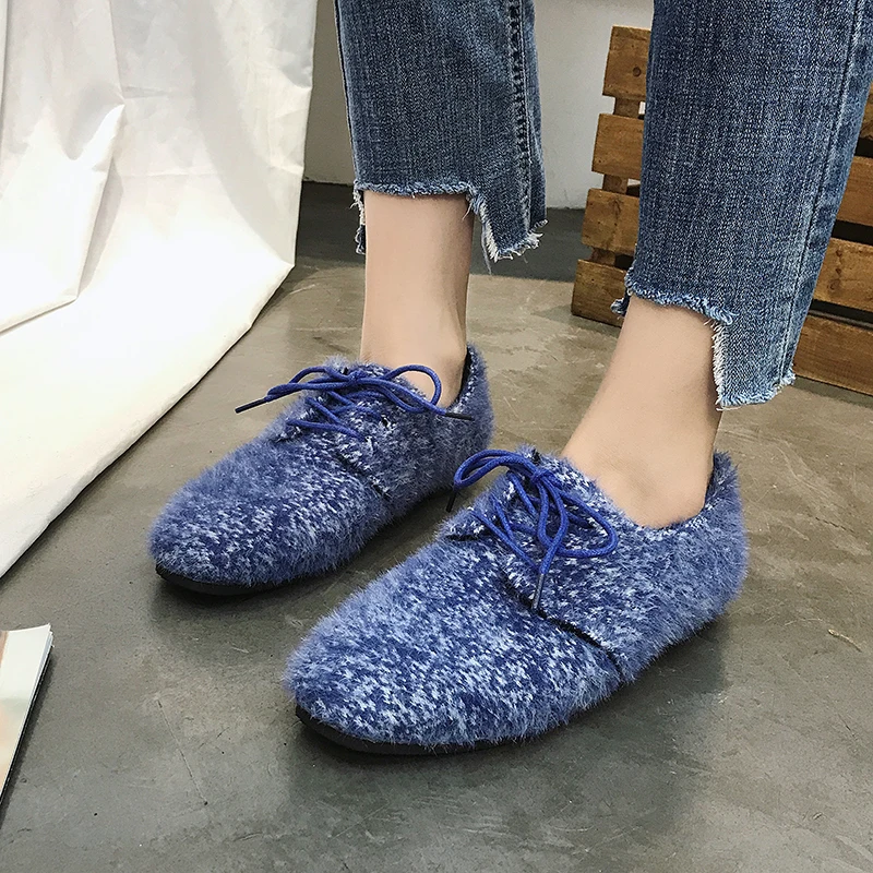 

Tangnest Women Flats Shoes Fashion Faux Fur Loafers Comfortable Spring Autumn Lace-up Brogue Shoes Woman 4 Colors XWD6960