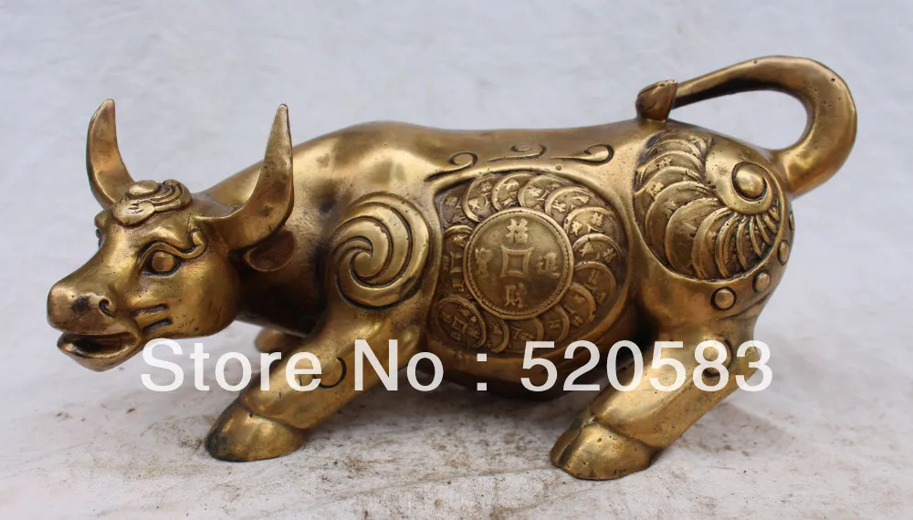 

13" Chinese Bronze Wealth Money Stronger Bull Unicorn OX Oxen Animal States
