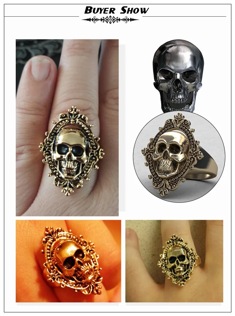 EVBEA очаровательное древнее Золотое кольцо с черепом большое огромное кольцо Призрак череп мужские Мальчики полировка Байкер кольцо медный череп кольца