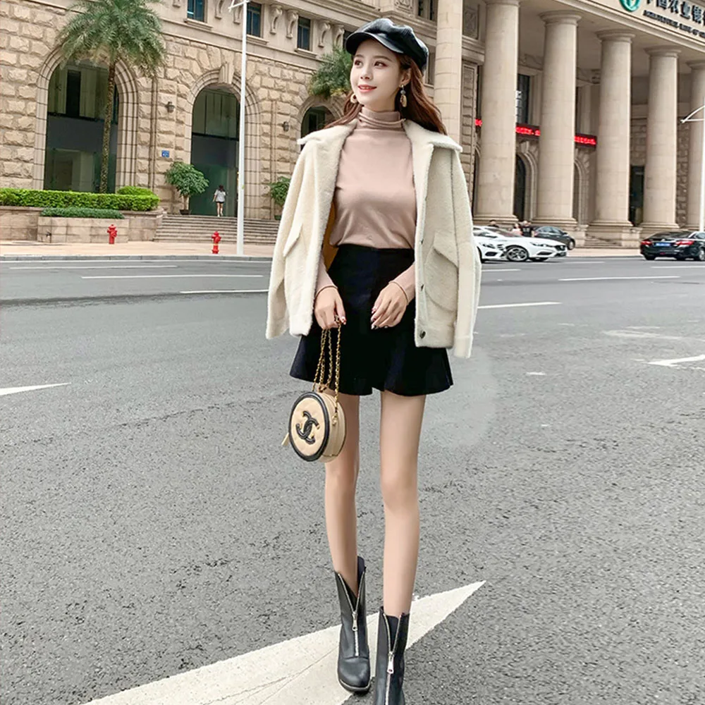 Plush Coat Shaggy Cardigan Korean Turn-down Collar Faux Fur Jacket Warm Single Breasted Manteau Fourrure Femme Fake Fur Coat