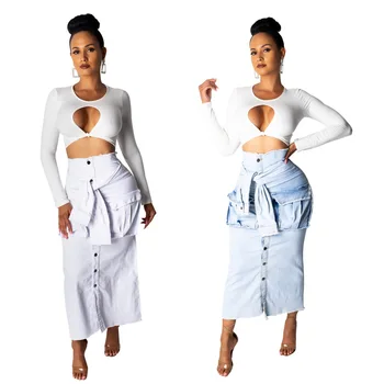 

Women Denim Pencil Skirt Long Saia Jeans Women's Skirt Denim Skirts for Women Summer High Waist Vintage White Long Skirts Female