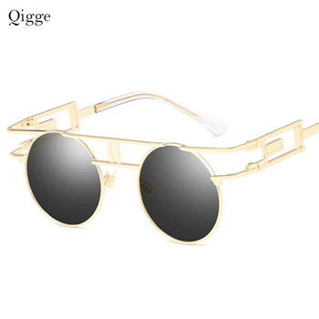

Qigge Steam Sunglasses Women Brand Designer Sun glasses Retro Vintage Rose Gold Female Sun Glasses Top Quality UV400