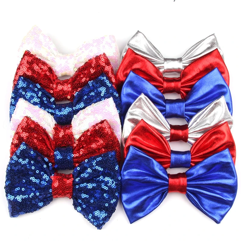 

30Pcs/Lot Chic July 4th 5" Sequins Hair Bow Wholesale Kids Girls DIY Hair Accessories Hair Clip for Headband Barrette Headwear