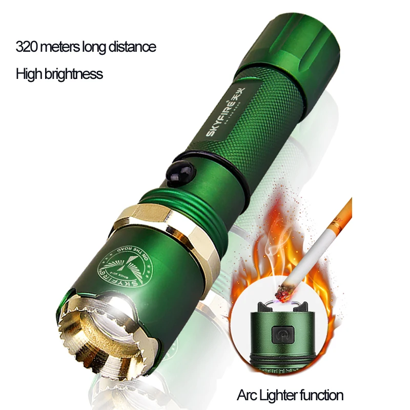

Arc Lighter with ignition function High quality LED Flashlight include Rechargeable 18650 lithium battery Zoomable Torch lights