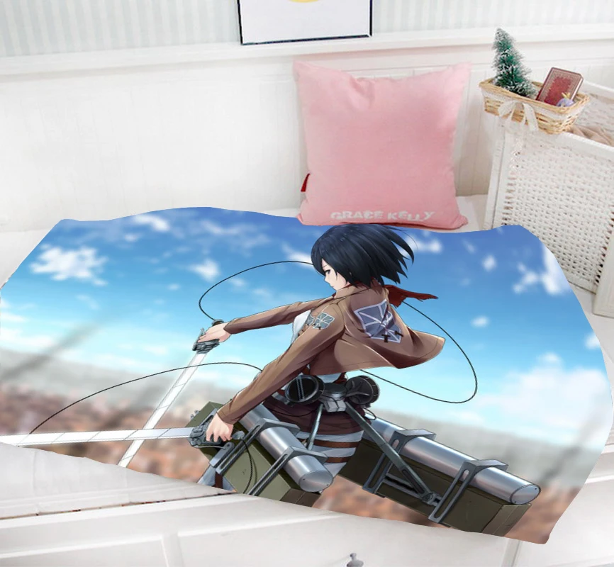 Домашний текстиль атака на Титанов из аниме Mikasa 95x55 см мини однослойное