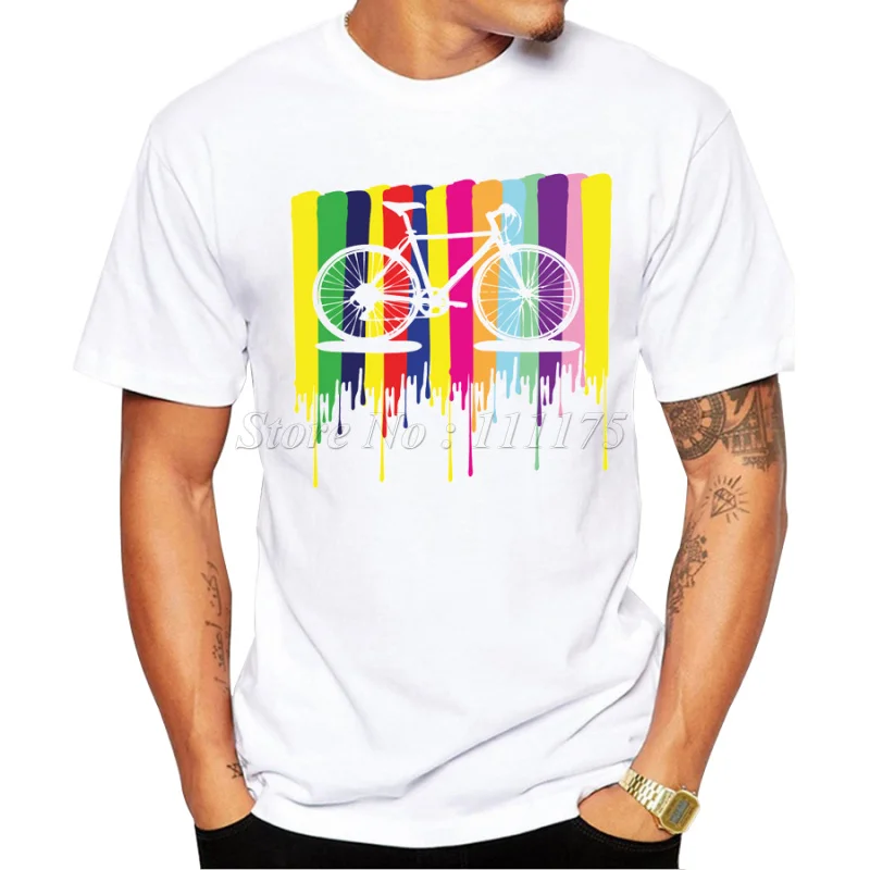 

2019 Fashion Men's Rainbow Bicycle Design T Shirt Male Cool Tops Hipster Printed Summer Tees