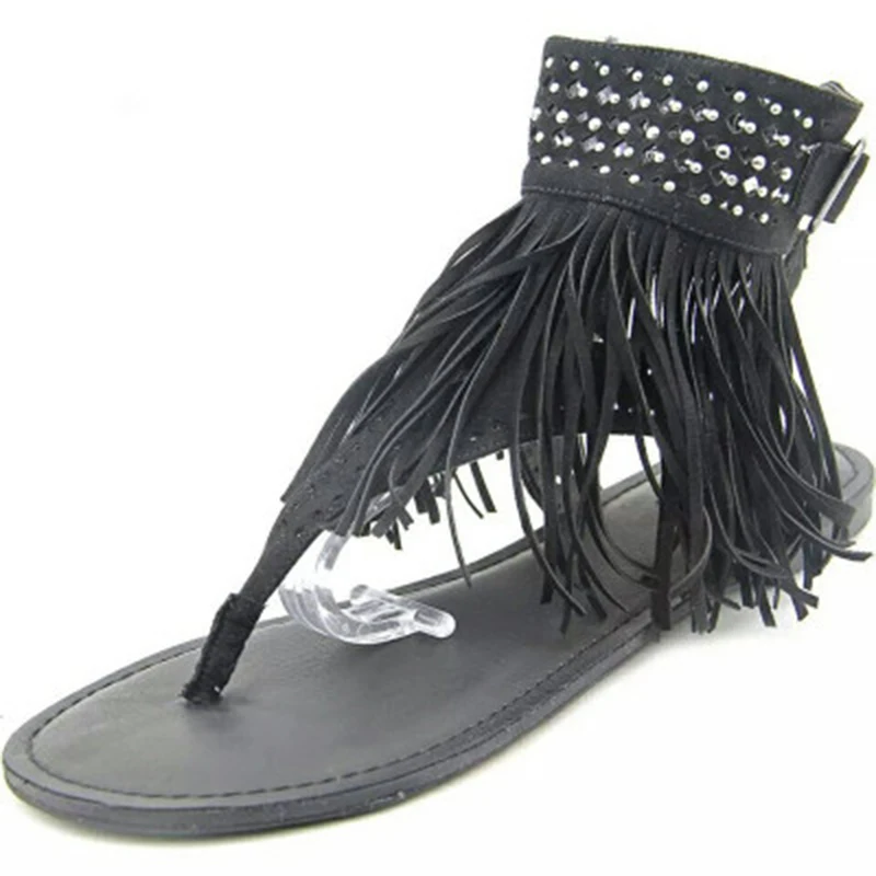 

Fenlunna Women Tassels Shoes Female Fringed Open-Toed Flat Shoes Women Shallow Wear-resisting Shoe Female Rhinestone Casual Shoe