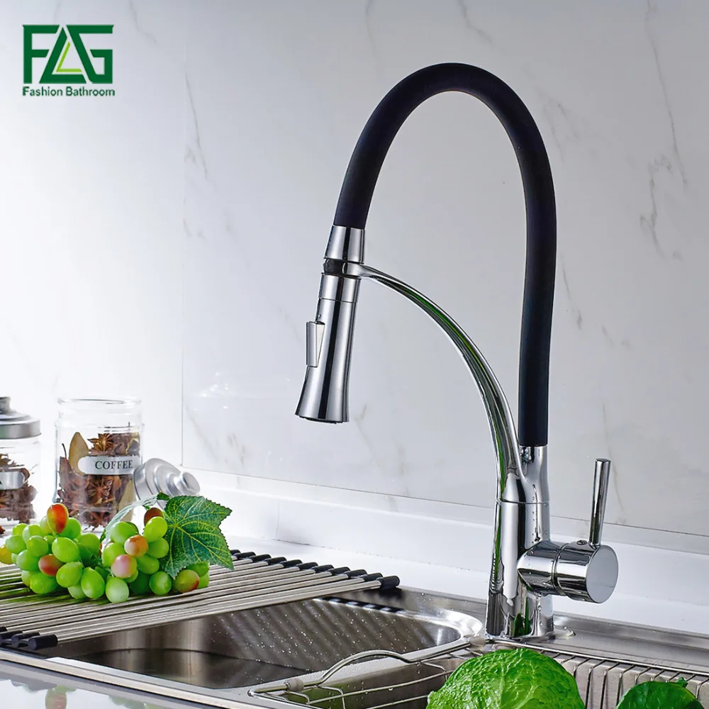 Kitchen Faucet Black and Chrome Pull Out 360 Degree Rotating Spring Style Kitchen Water Tap Black