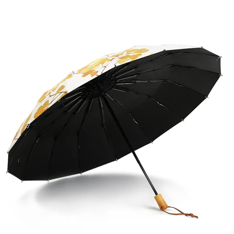 16 костей зонтик от дождя женский солнцезащитный крем УФ Защита армирование и сопротивление ветра Ginkgo ультралегкий зонтик Paraguas