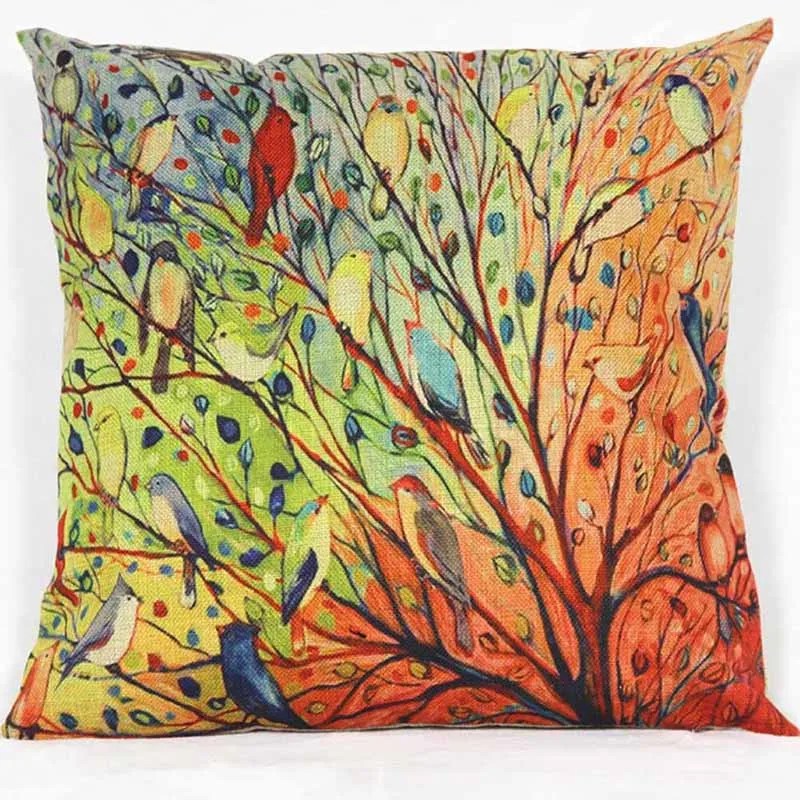 

40*40cm Cotton Linen Tree Flower Floral Printed Sofa Pillowcase Cushion Cover Decorative Sofa Bed Decor Throw Pillow Case