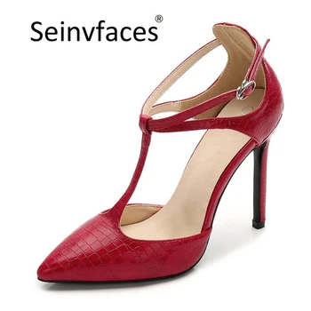 

Plus size 41 42 43 44 45 46 women's sexy party stone grain red black apricot pointed toe cover heel thin high heels sandals F28