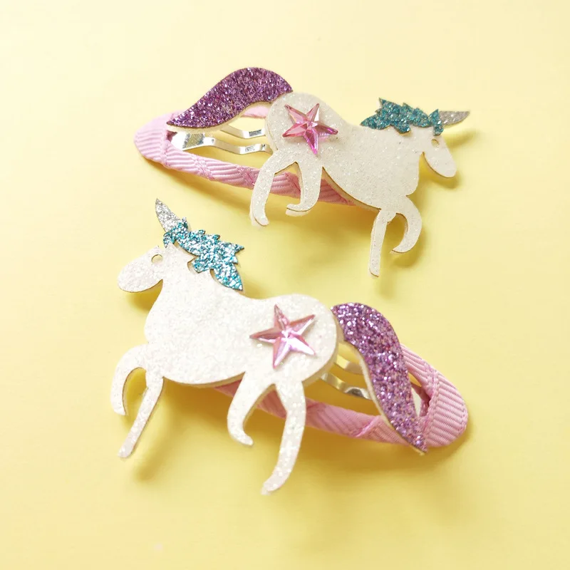 

Boutique ins 10Pairs Fashion Cute Glitter Unicorn Swan Bird Fox Hairpins Solid Felt Animal Barrettes Princess Hair Accessories