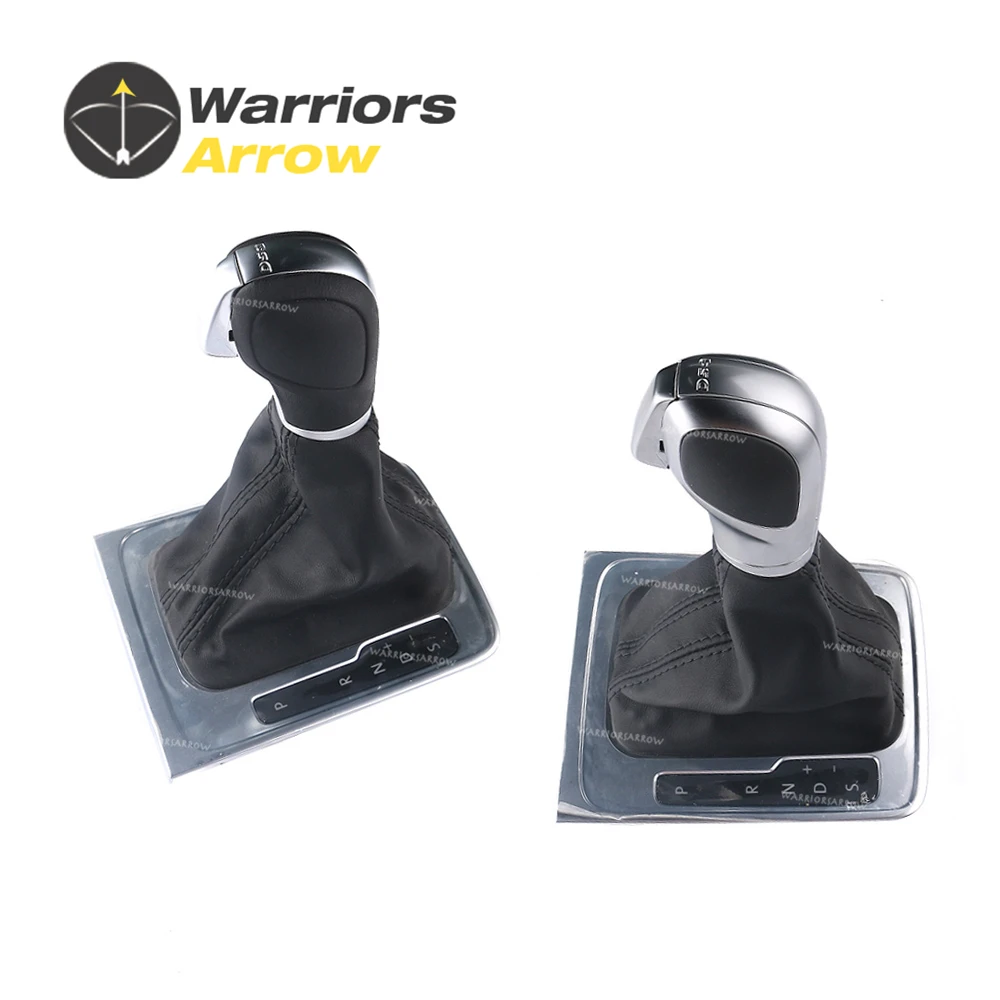 Gear Shift Knob Lever DSG AT Black Chrome Matte Leather For Volkswagen