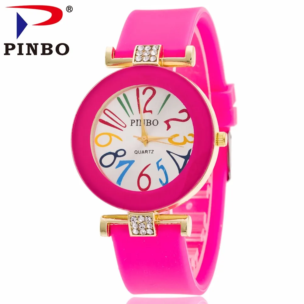 2016 Новая Мода pinbo бренд большое количество золото Повседневное кварцевые часы Для женщин Кристалл Силиконовые Часы-желе Relogio feminino часы