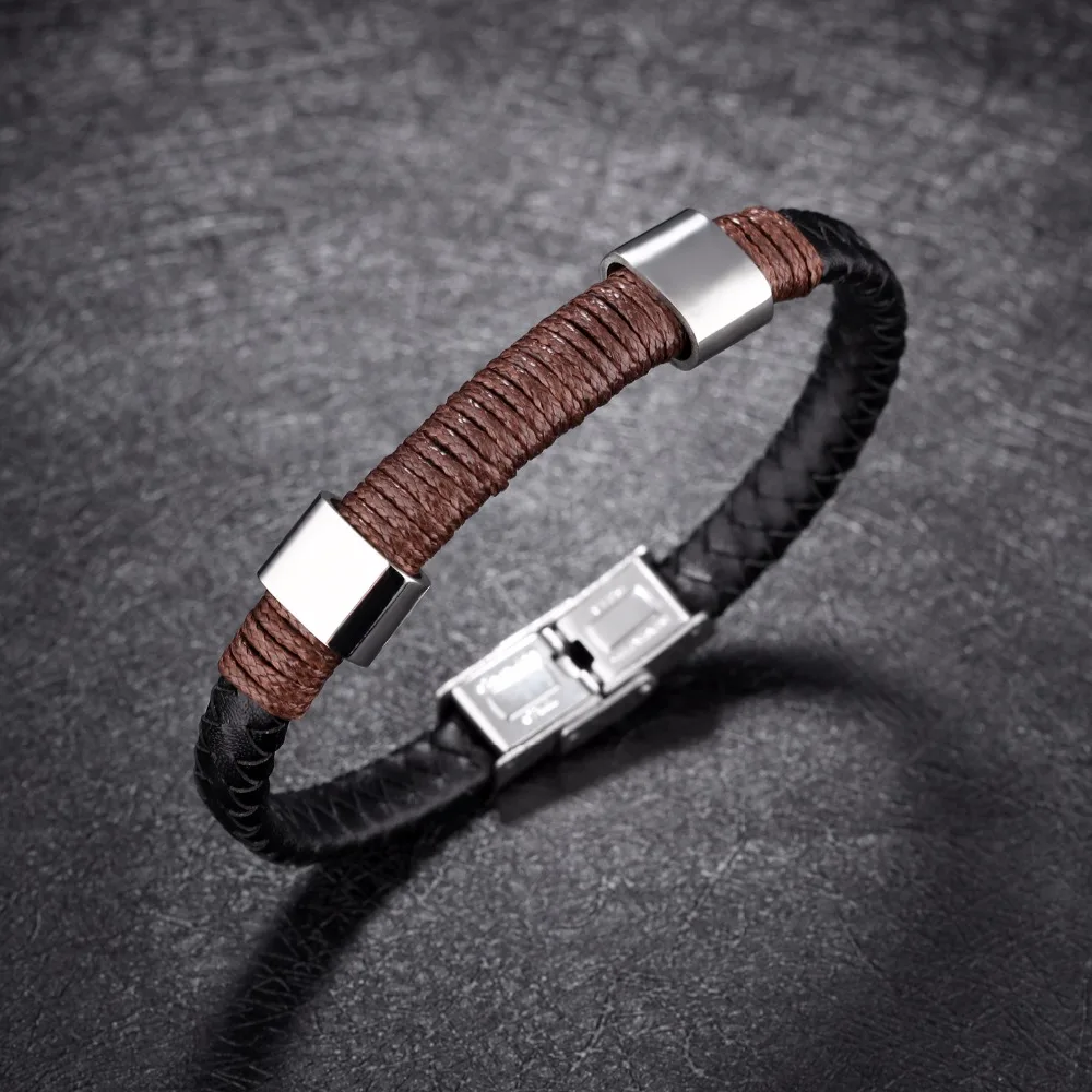 FATE LOVE New Casual Male Men Statement Bracelets & Bangles Jewelry Black PU Leather Wristlet Fashion Jewelry PH1231