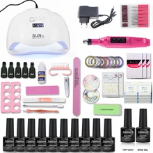 54/48/40/6 Вт светодиодные лампы Комплект Сушилка для ногтей 10 видов цветов УФ-гель для ногтей 1 база 1 топовое покрытие для ногтей комплект с Фрезер для ногтей, сверлильный станок для маникюрных инструментов