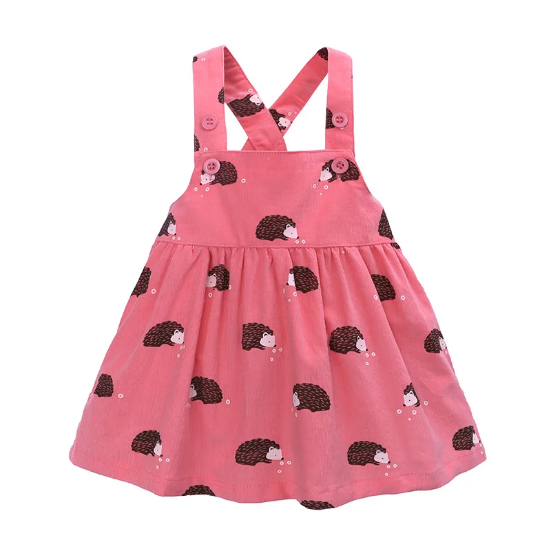 

Kids Princess Fustian Cord Dress Autumn Clothes Suspender Cartoon Printed Corduroy Tutu Baby Girls Party One-Piece Dresses