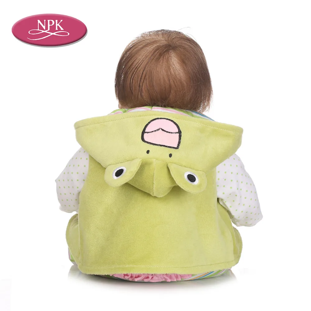 NPK 55CM Reborn Baby Doll Silicone Lifelike Newborn Baby Girl Lovely Cosplay Frog Reborn Doll Bebe Menina With Soft Plush Frog  (6)