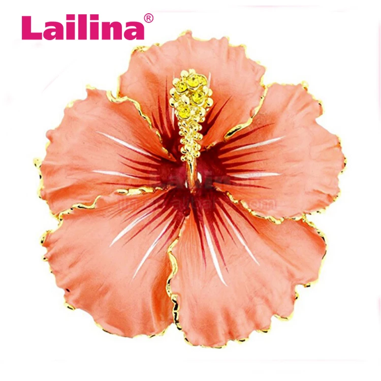 

Модная розовая брошь в виде цветка из Гавайского гибискуса с розовыми и оранжевыми кристаллами