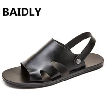 Летние сандалии, мужские тапочки летние Повседневное Кожаные туфли на плоской подошве мягкие удобные пляжные сандалии Большие размеры 38–46