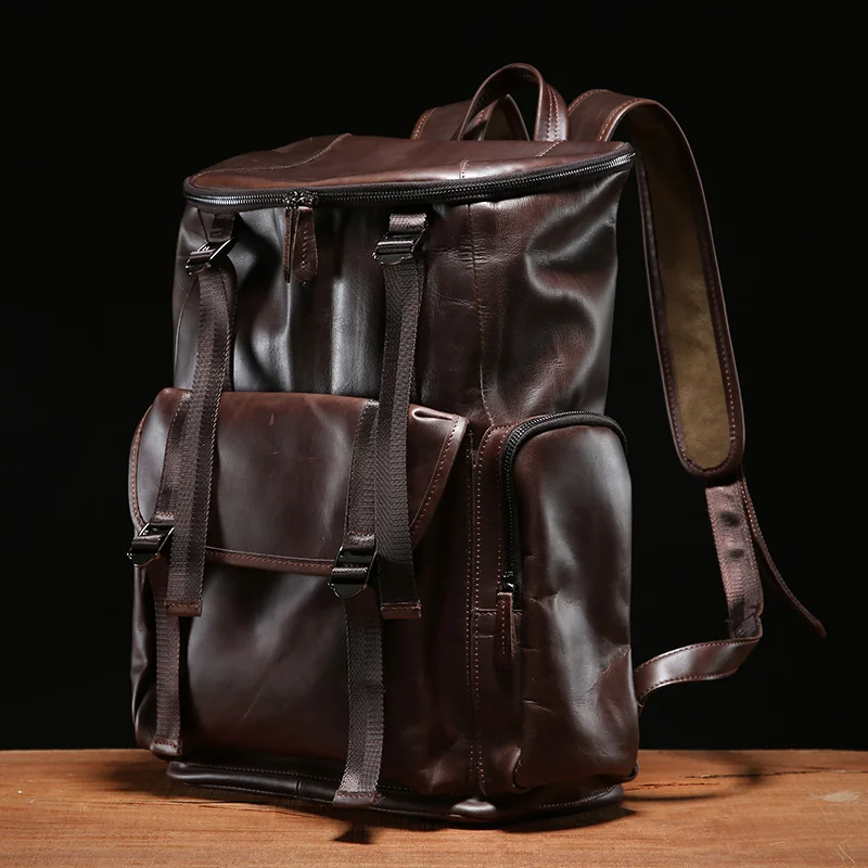 

True Leather Retro Shoulder Bag Leather Travel Black Backpack Men Computer Bag Bookbag Bagpack School Bags for Men 2019