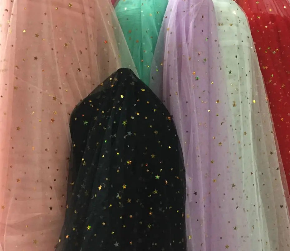 

5METRE Wide Glitter Star Sequin Tulle Tutu Net Mesh Fabric Wedding Decoration