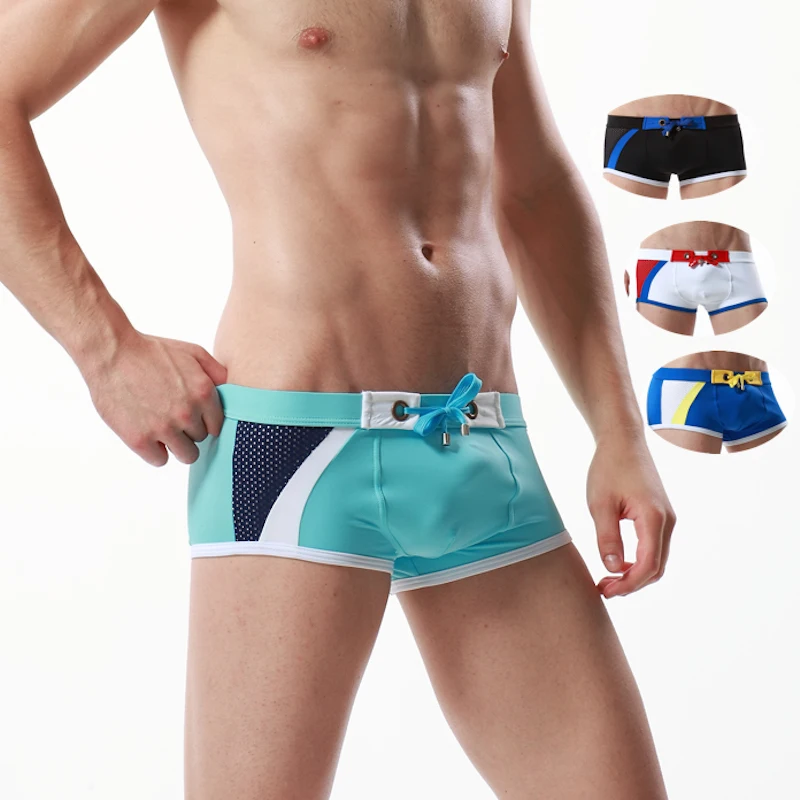 

Seobean New swim trunks Mesh Patchwork Drawstring waist Sungas bañadores Men Traje de baño Sexy Beach sunbathing wear Hawaiian