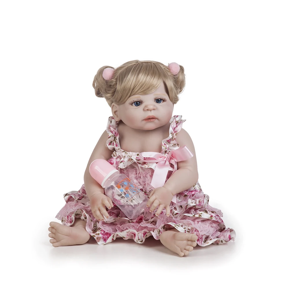 

22 inch 55cm full Silicone reborn baby doll Lifelike toddler bebe doll blond hair reborn baby toys for kids gifts Bonecas
