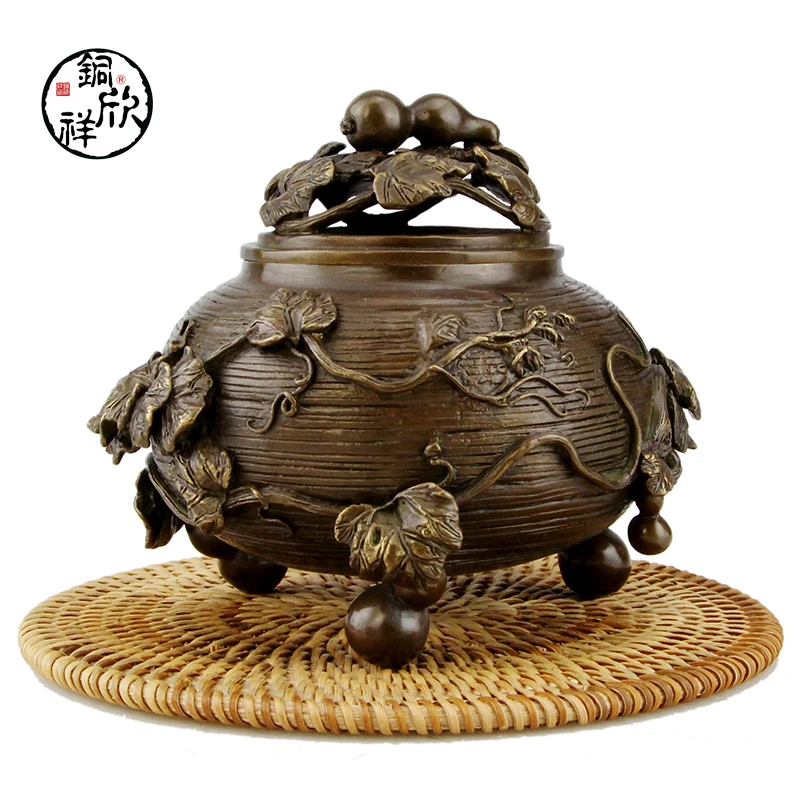 Xinxiang copper incense burner stove gourd aromatherapy Xiang Tan Buddhist furnishings tong xinxiang ceramic incense burner incense tea retro supplies with incense burner incense
