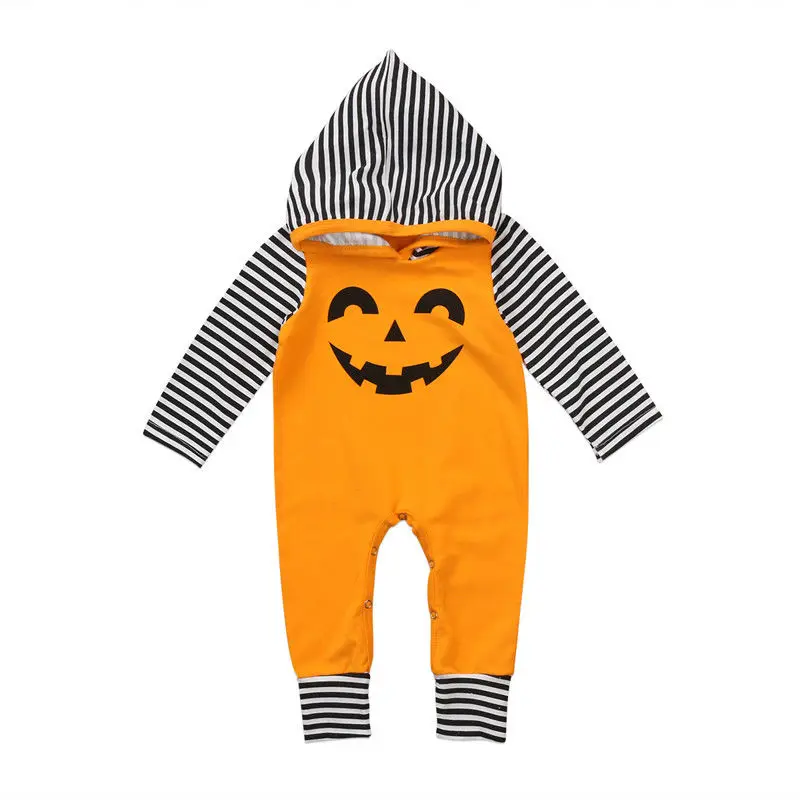 2017 Newborn Baby Boys and Girls Halloween Pumpkin Hoodies Infant Warm Clothes Cotton Romper