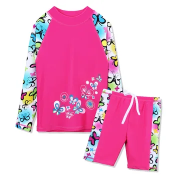 

New BAOHULU Girls UPF 50+ UV Protective Swimwear Butterfly Pattern Two sets Long Sleeve Beach Swimsuits Sun block Bathing Suit