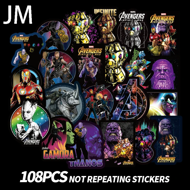 

108Pcs Marvel Graffiti Sticker Superhero Skateboard Motorcycle Refrigerator Skateboard Trolley Case Sticker Cartoon Sticker