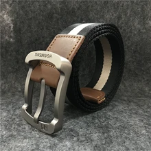 

[HONMENG]Real Solid brand Belts for Men Cinto Feminino Men's Fashionable Pin Buckle Canvas Strap Casual Belt Brand