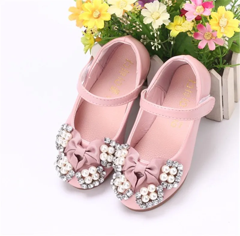 Xinfstreet/Обувь для девочек; мягкая кожаная детская дизайнерская обувь принцессы; обувь для девочек с цветочным принтом и жемчугом; размеры 21-35; детская обувь для девочек - Цвет: 02