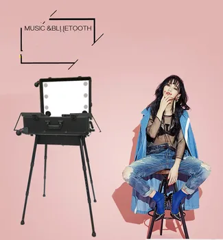 

Pro Rolling Studio Makeup Artist Train Case with Lights Multimedia Cosmetic Box Beauty Case Large with Legs