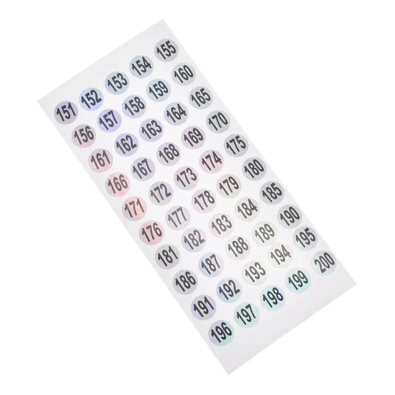 Self adhesive stickers adhesive stickers Waterproof 1-200 Laser Number Label Stickers For DIY Craft Self Adhesive Tags Sticker Home School Office Decoration