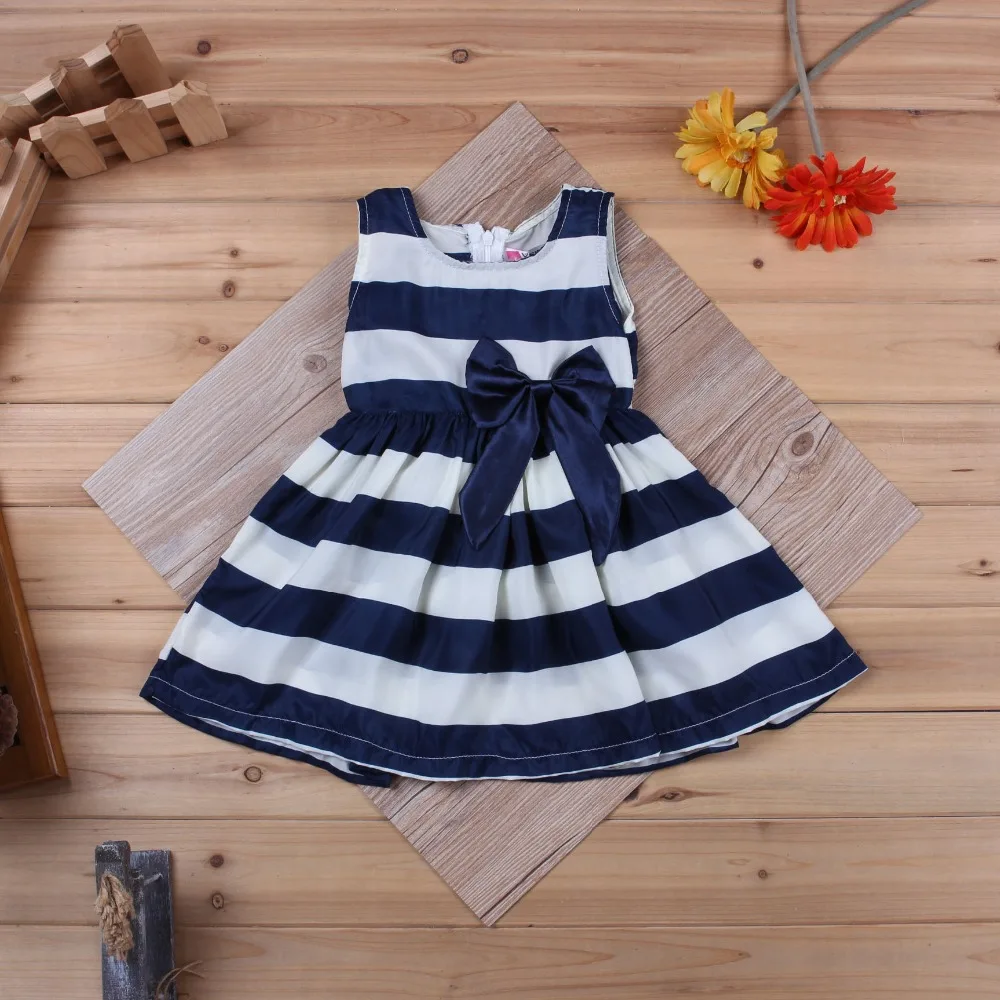 3 Colors girls summer dress kids bow zipper striped vest dress children sleeveless o-neck ball gown cotton dress child clothing (4)