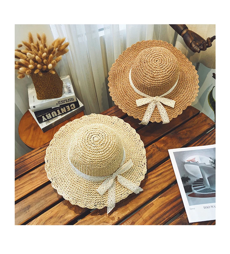 Hand-woven straw hat Children summer eaves sunscreen beach sunshade cap anti-ultraviolet foldable sun hat