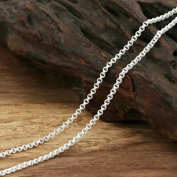 

FNJ 2mm Link Chain Necklaces 925 Silver 45cm to 60cm New Fashion Punk Original S925 Thai Silver Women Men Necklace