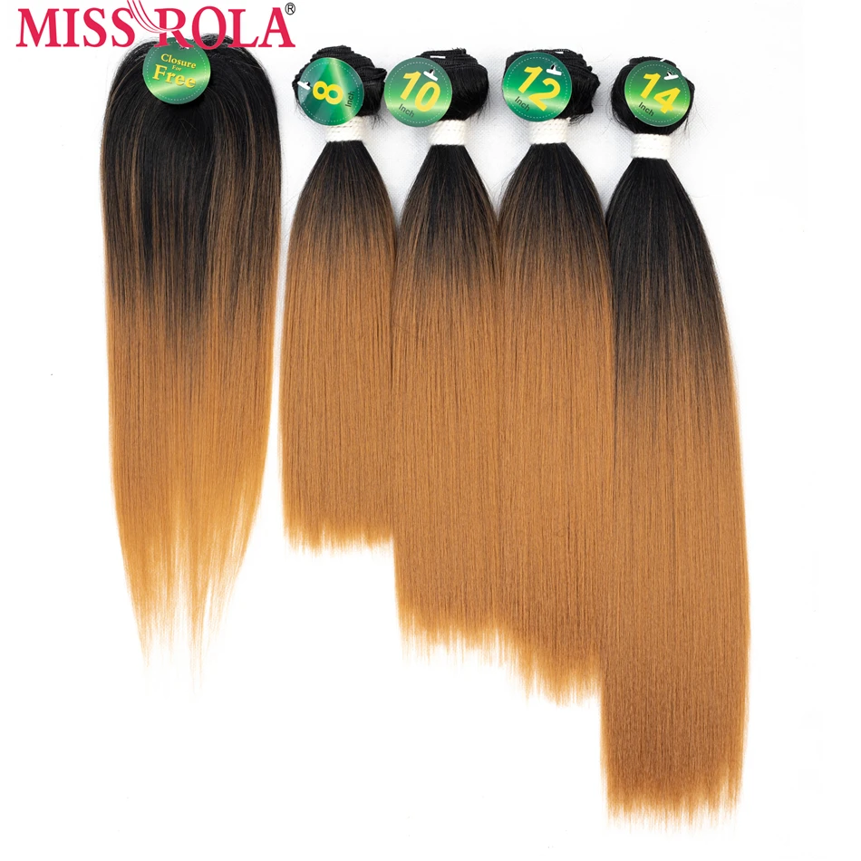 Мисс Рола Синтетические прямые волосы уток покраска методом Омбре волос 8-14 дюймов 4+ 1 шт./уп 200g T1B/30 плетение пучки волос с бесплатной