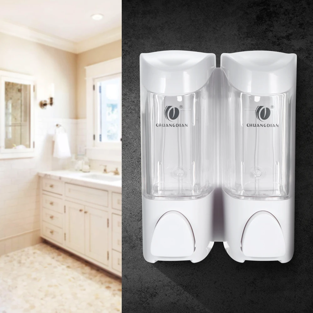 CHUANGDIAN 2 pcs/1 Set 300ml Wall-mounted Two Chamber Manual Soap Dispensers Shampoo Box Shower Gel Liquid Soap Dispensers