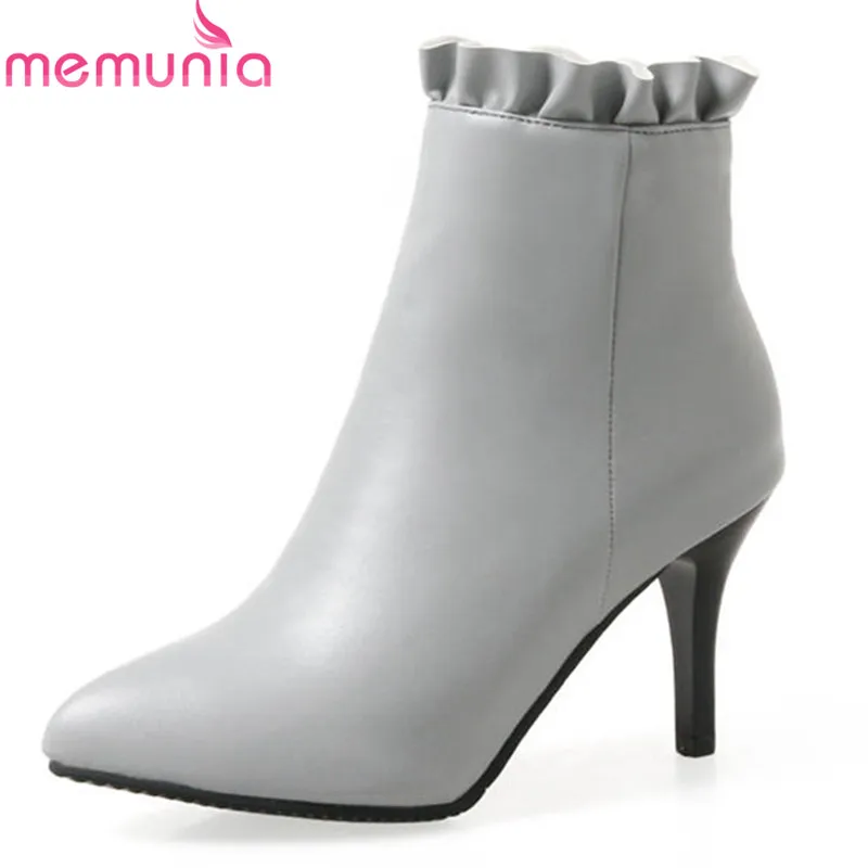 

MEMUNIA 2018 new style boots women pointed toe autumn winter ankle boots simple zipper sexy party wedding shoes high heel boots