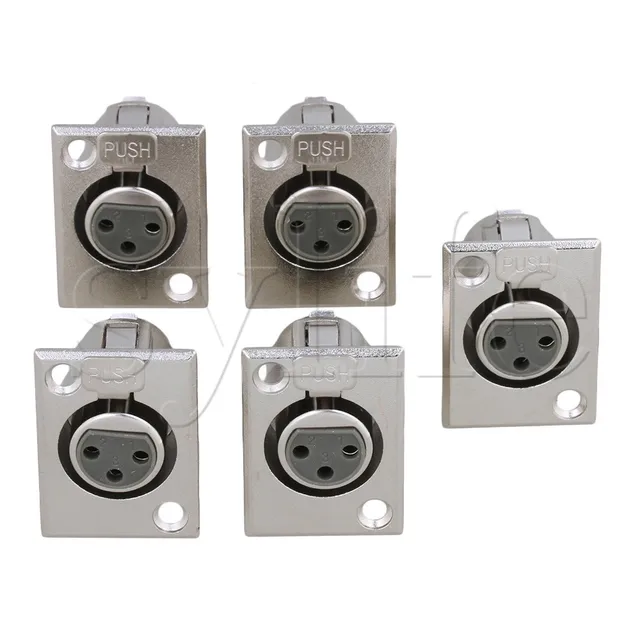 5pcs Female Chassis Socket 3-Pin XLR Jack Panel Mount Connector Nickel Housing