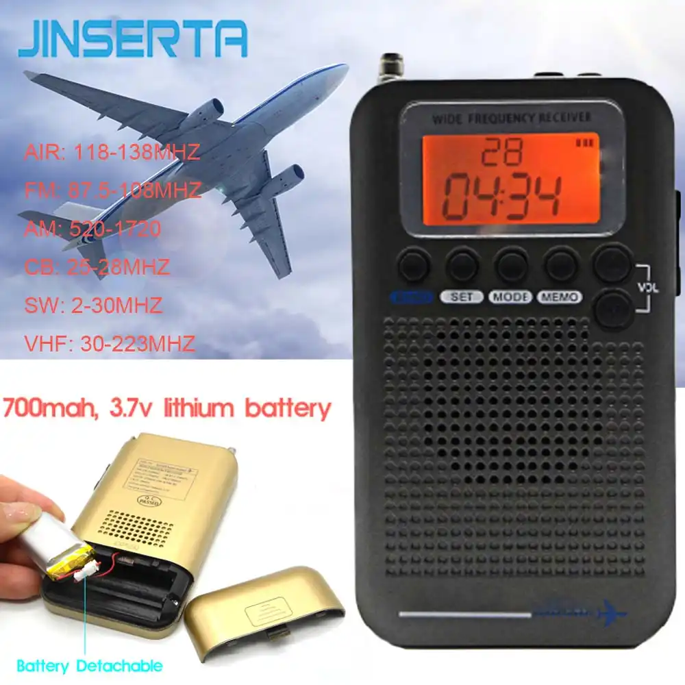 JINSERTA Aircraft VHF Radio Full Band Stereo Receiver Portable CB/FM/AM