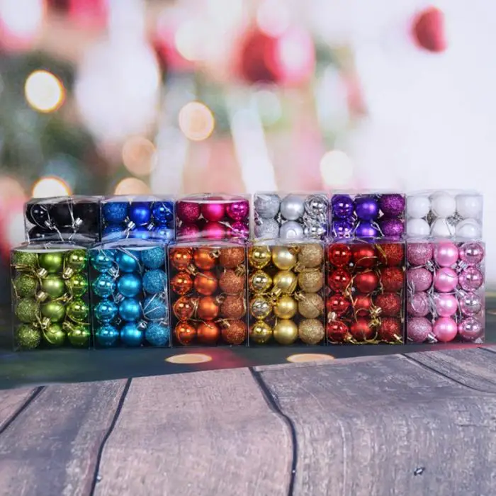 24 шт. 30 мм Мини рождественские мячики елочные шары пластиковые елочные подвесные украшения для вечерние LKS99