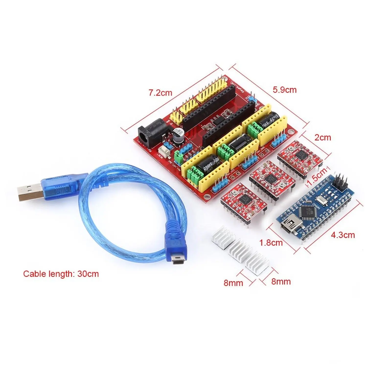 3D Printer Engraving Expansion Board Kit Controller CNC Shield V4+Nano 3.0 Board+A4988 Driver with USB Cable for Arduino