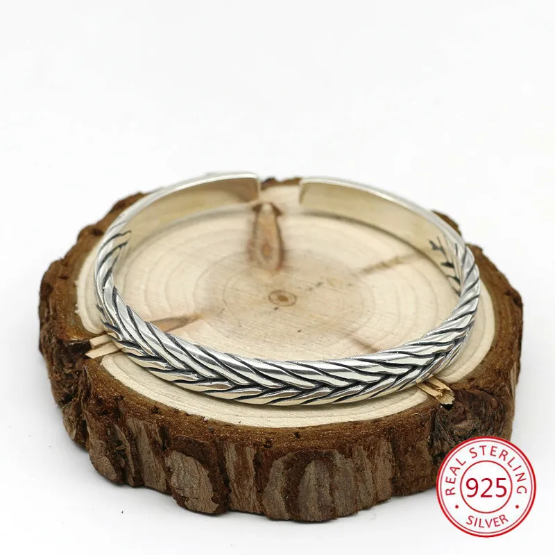 

925 sterling silver bracelet ethnic style retro fashion personality jewelry hand-knitted smooth simple 2019 hot sale Bangles