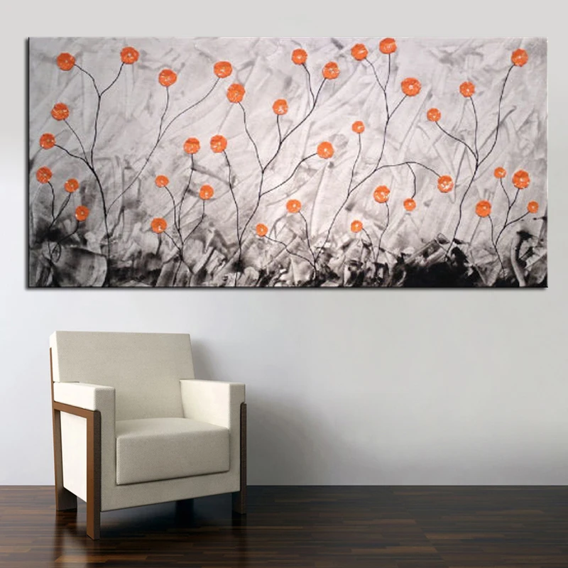 Simple Abstract Flower Wall Art Canvas 24x48 inch Hand Paintings For Living Room Wall Sitting