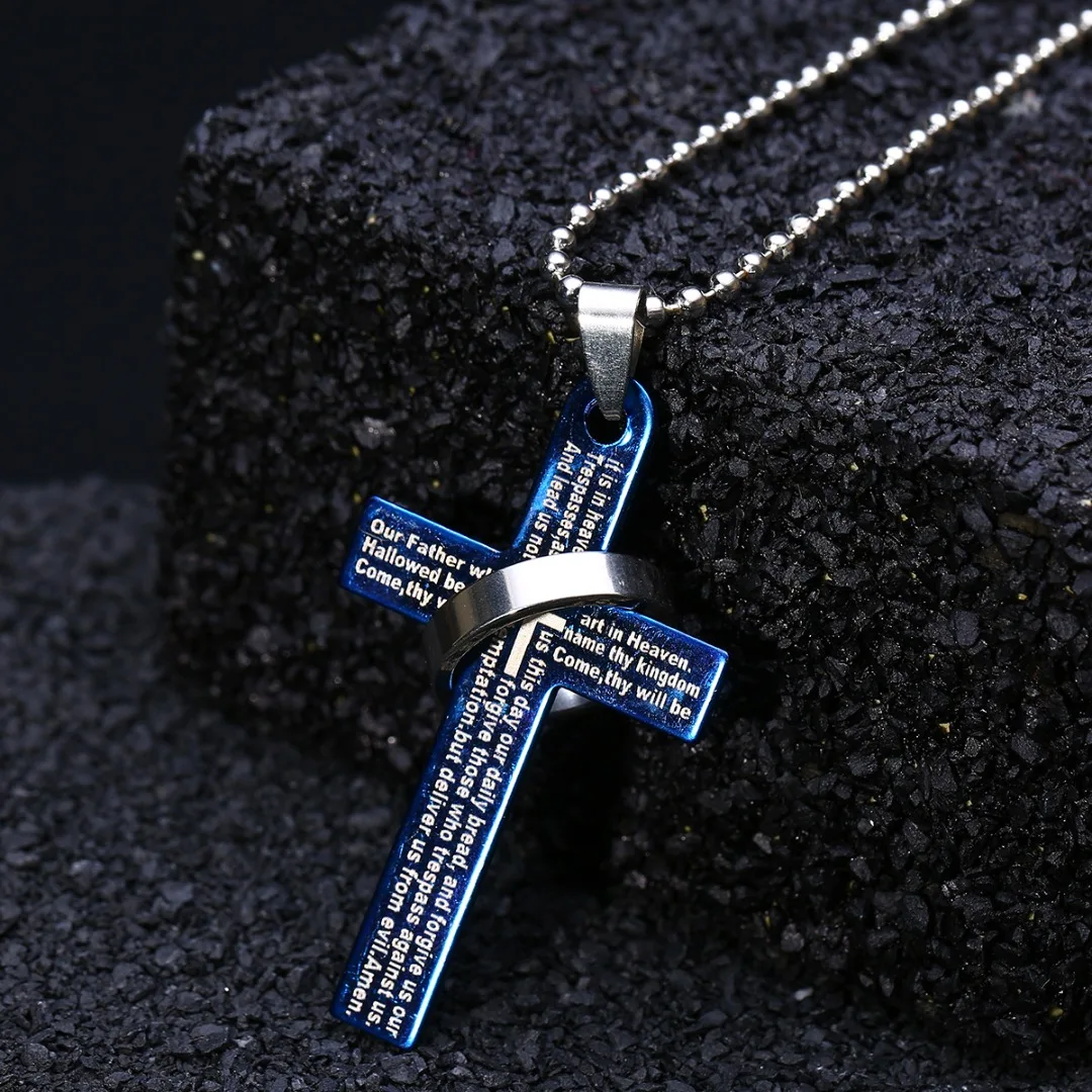 Vintage Prayer Loop Cross Pendant Necklace Shellhard Punk Stainless Steel Men Chain Necklace Femme Bijoux For Women Jewelry